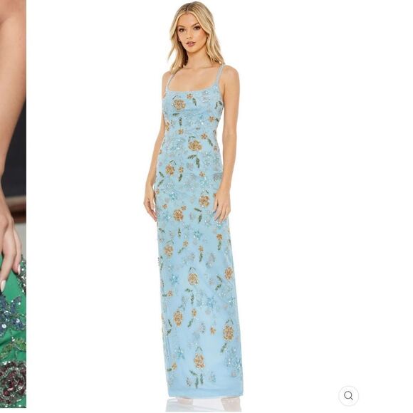 Mac Duggal 10808 Womens Blue Hand Beaded Floral Gown Dress Blue - Picture 3 of 16